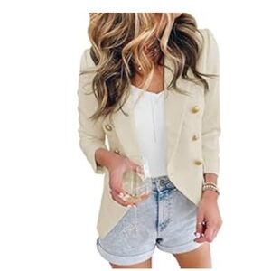 Cream Double-Breasted Blazer with Gold Buttons